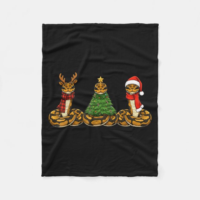 Retro Christmas Ball Python Snake Santa Reindeer  Fleece Blanket (Front)
