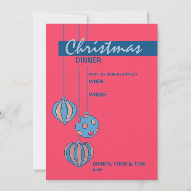 Retro Christmas Balls red Dîner Invitation (Devant)