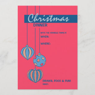 Retro Christmas Balls red Dîner Invitation