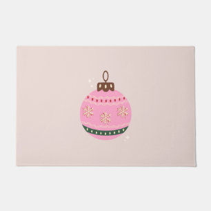 Retro Christmas Bauble Pink Holiday Doormat