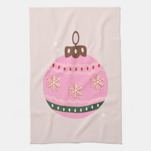 Retro Christmas Bauble Pink Holiday Kitchen Towel