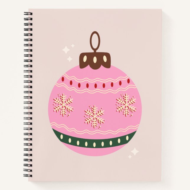 Retro Christmas Bauble Pink Holiday Notebook (Front)