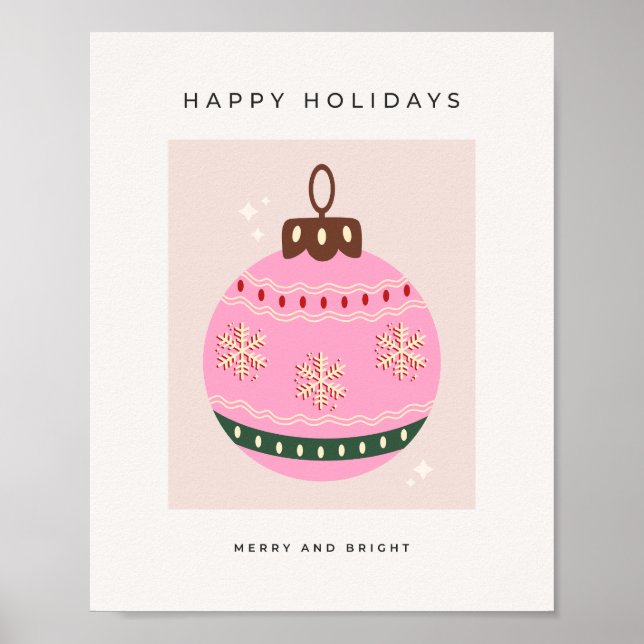 Retro Christmas Bauble Pink Holiday Poster (Front)