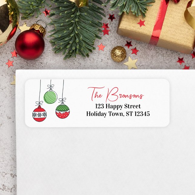 Retro Christmas Baubles (Ornament Return Address Label for Christmas Cards)