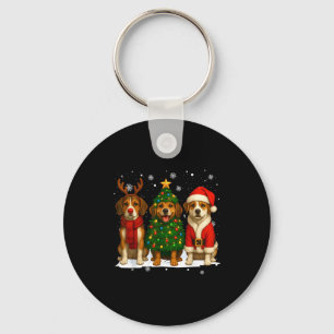Retro Christmas Beagle Santa Reindeer Dog Lover Keychain