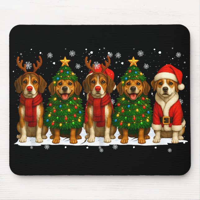 Retro Christmas Beagle Santa Reindeer Dog Lover  Mouse Pad (Front)