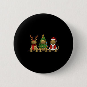 Retro Christmas Bearded Dragon Santa Reindeer  2 Inch Round Button