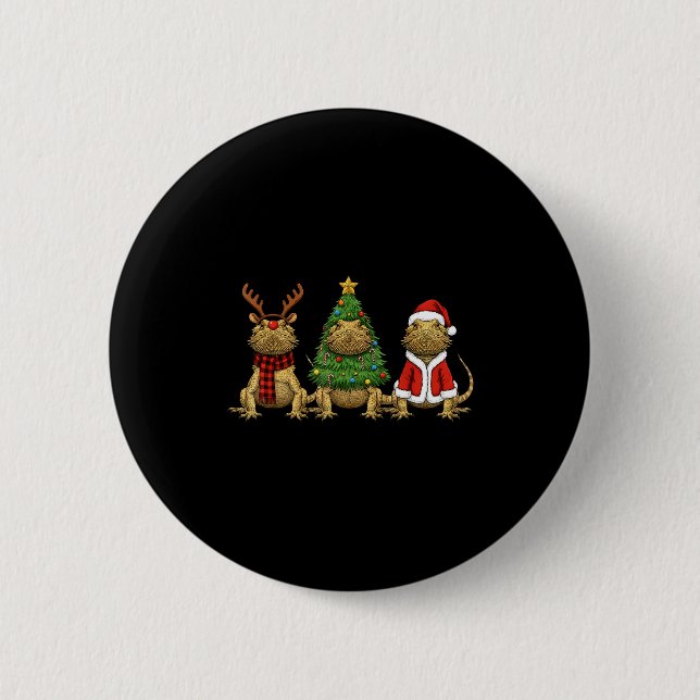Retro Christmas Bearded Dragon Santa Reindeer  2 Inch Round Button (Front)