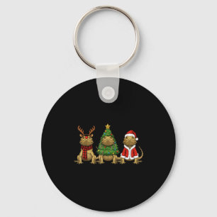 Retro Christmas Bearded Dragon Santa Reindeer Keychain