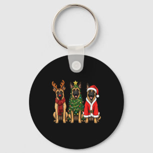 Retro Christmas Belgian Malinois Santa Reindeer Do Keychain