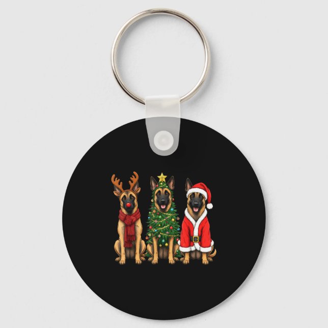 Retro Christmas Belgian Malinois Santa Reindeer Do Keychain (Front)