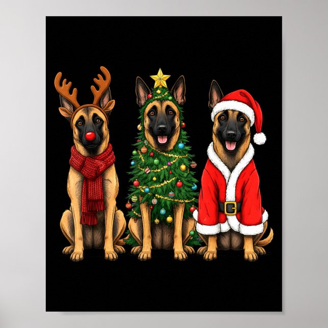 Retro Christmas Belgian Malinois Santa Reindeer Do Poster (Front)