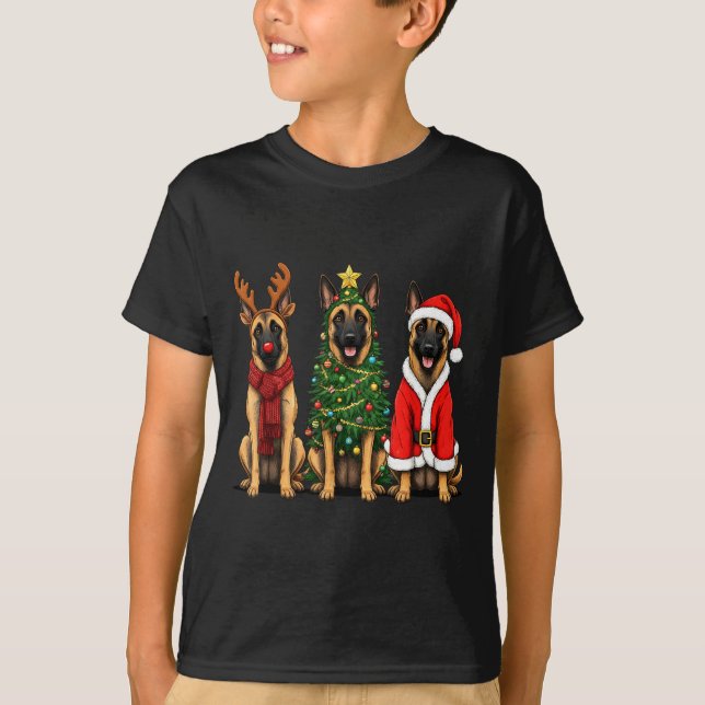 Retro Christmas Belgian Malinois Santa Reindeer Do T-Shirt (Front)