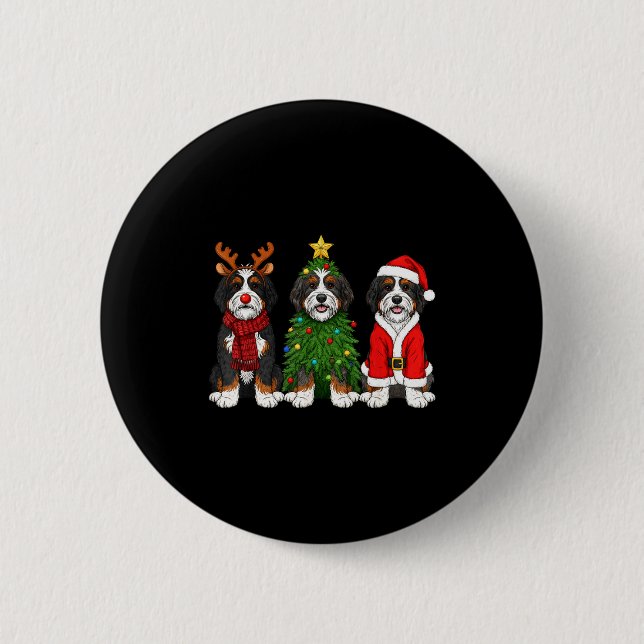 Retro Christmas Bernedoodle Santa Reindeer Dog Lov 2 Inch Round Button (Front)
