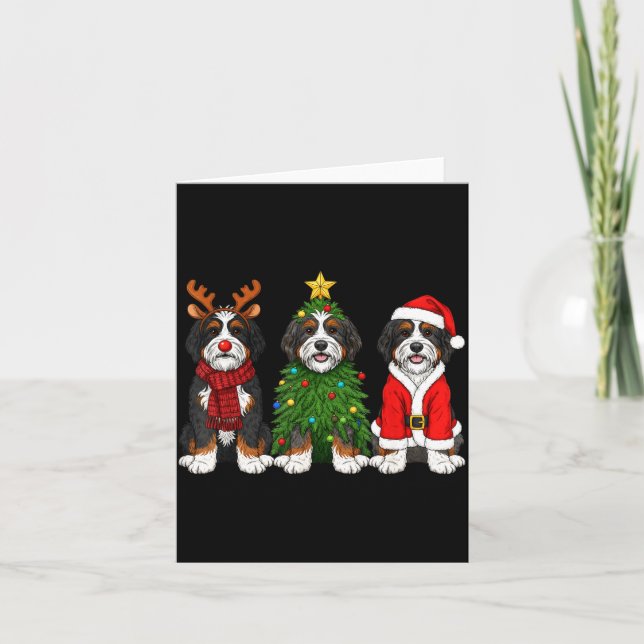Retro Christmas Bernedoodle Santa Reindeer Dog Lov Card (Front)