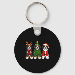 Retro Christmas Bernedoodle Santa Reindeer Dog Lov Keychain