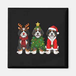 Retro Christmas Bernedoodle Santa Reindeer Dog Lov Magnet