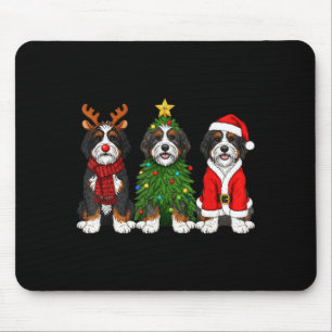 Retro Christmas Bernedoodle Santa Reindeer Dog Lov Mouse Pad