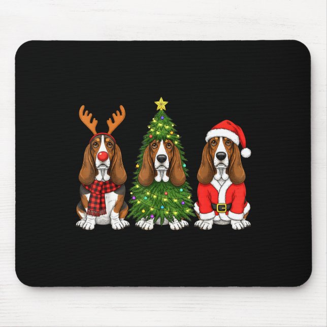 Retro Christmas Bet Hound Santa Reindeer Dog Lover Mouse Pad (Front)