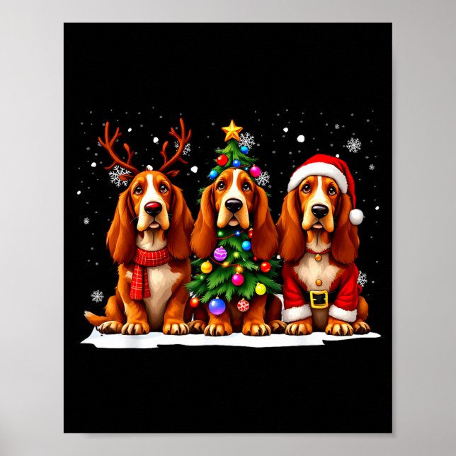 Retro Christmas Bet Hound Santa Reindeer Dog Lover Poster (Front)