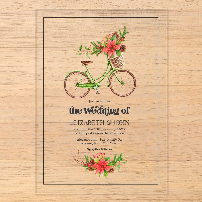 Retro Christmas Bicycle Holiday Wedding Acrylic Invitations (Front)