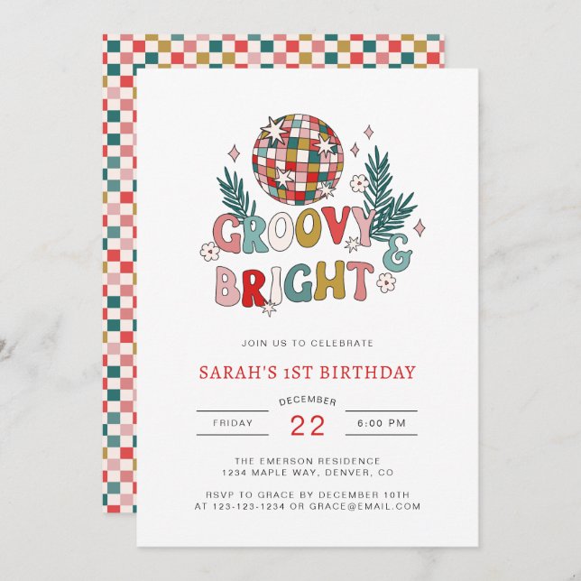 Retro Christmas Birthday Invitation (Front/Back)