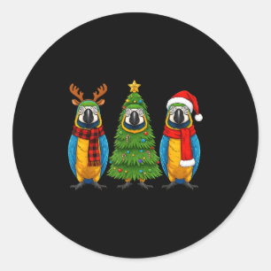 Retro Christmas Blue And Yellow Macaw Parrot Santa Classic Round Sticker