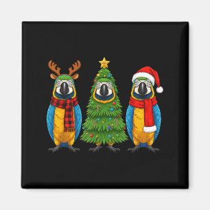 Retro Christmas Blue And Yellow Macaw Parrot Santa Magnet