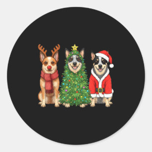 Retro Christmas Blue Heeler Santa Reindeer Dog Lov Classic Round Sticker