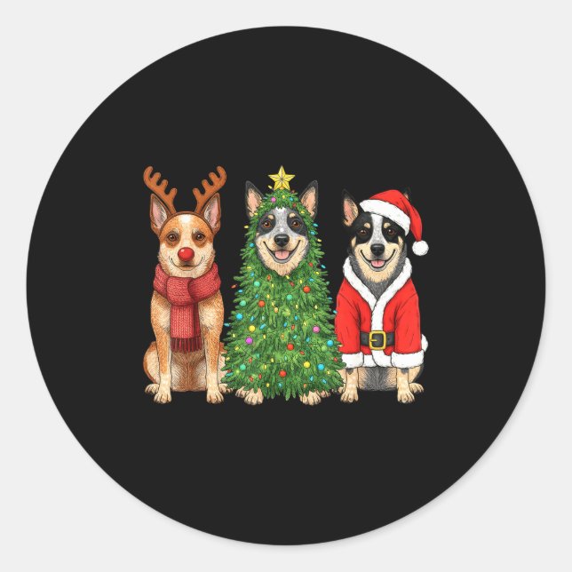 Retro Christmas Blue Heeler Santa Reindeer Dog Lov Classic Round Sticker (Front)
