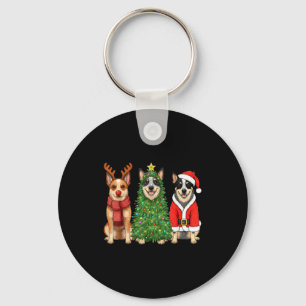 Retro Christmas Blue Heeler Santa Reindeer Dog Lov Keychain