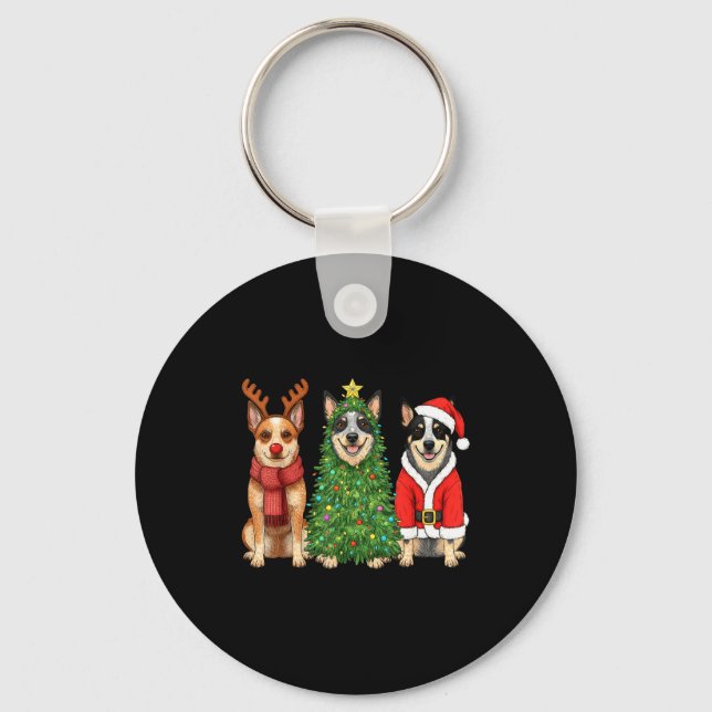 Retro Christmas Blue Heeler Santa Reindeer Dog Lov Keychain (Front)