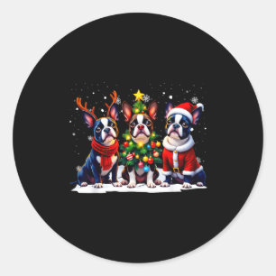 Retro Christmas Boston Terrier Santa Reindeer Dog  Classic Round Sticker