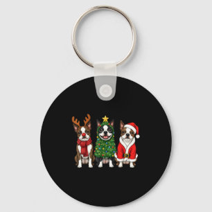 Retro Christmas Boston Terrier Santa Reindeer Dog Keychain