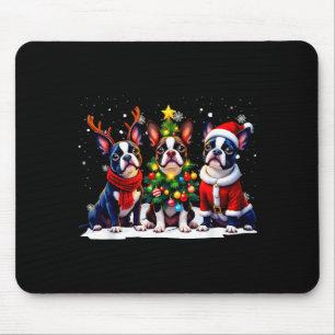 Retro Christmas Boston Terrier Santa Reindeer Dog  Mouse Pad