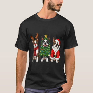 Retro Christmas Boston Terrier Santa Reindeer Dog  T-Shirt