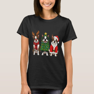 Retro Christmas Boston Terrier Santa Reindeer Dog  T-Shirt