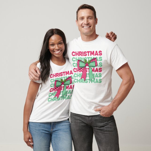 Retro Christmas Bow Repeating Text T-Shirt (Unisexe)