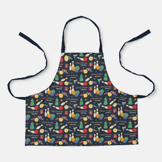 Retro Christmas Bowling Pattern Apron (Front)