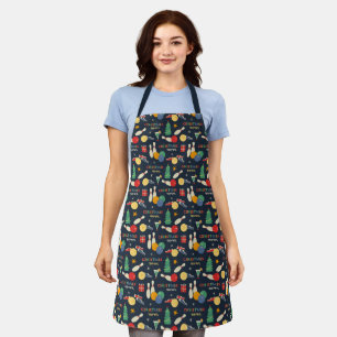 Retro Christmas Bowling Pattern Apron