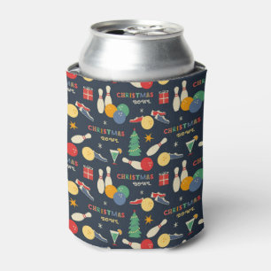 Retro Christmas Bowling Pattern Can Cooler