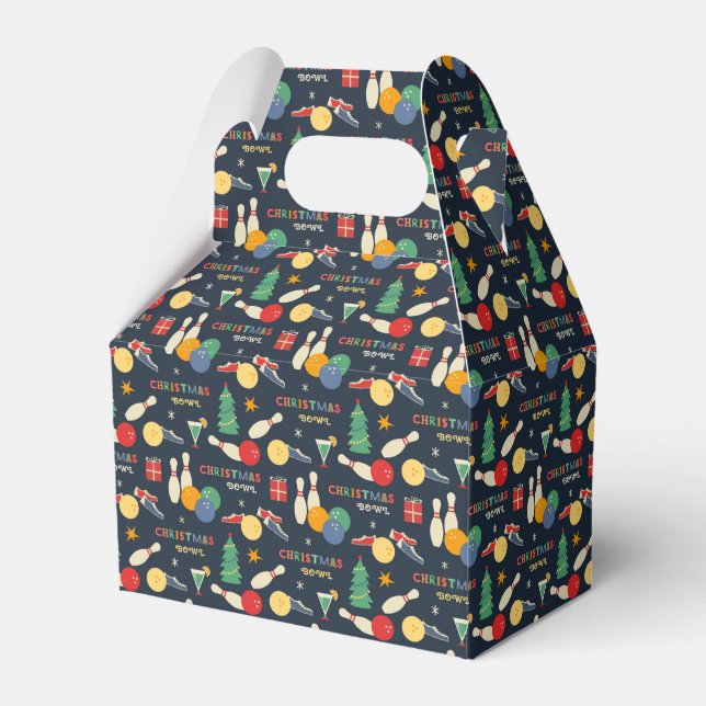Retro Christmas Bowling Pattern Favor Box (Front Side)