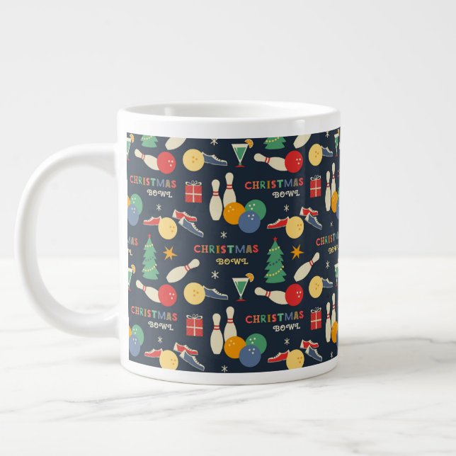 Retro Christmas Bowling Pattern Large Coffee Mug (Left)