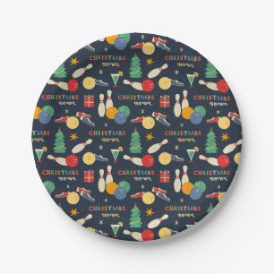 Retro Christmas Bowling Pattern Paper Plate