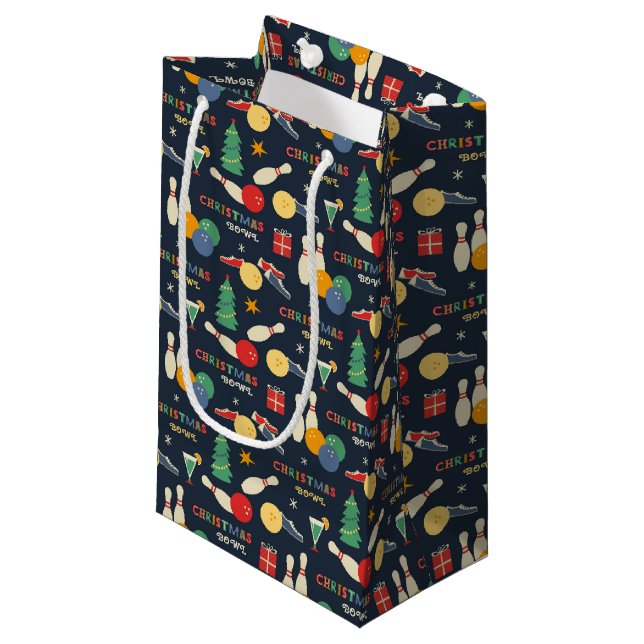 Retro Christmas Bowling Pattern Small Gift Bag (Front Angled)
