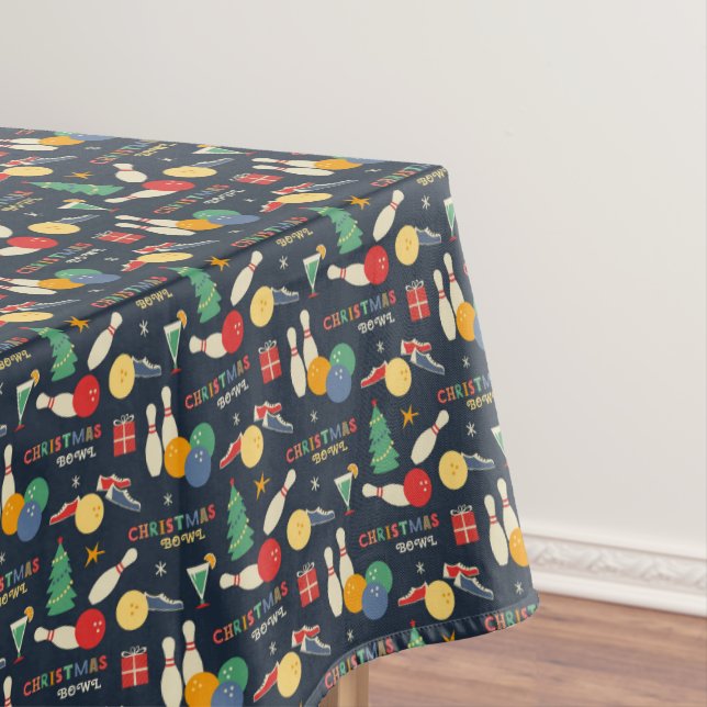 Retro Christmas Bowling Pattern Tablecloth (In Situ)