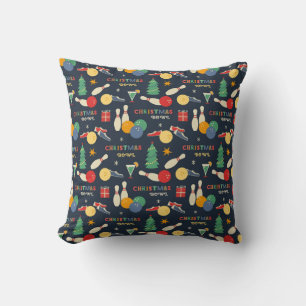 Retro Christmas Bowling Pattern Throw Pillow
