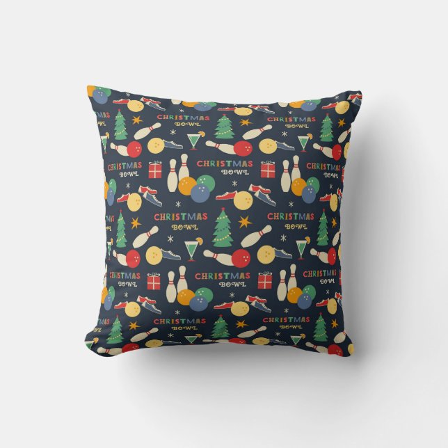 Retro Christmas Bowling Pattern Throw Pillow (Front)