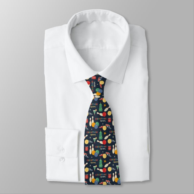 Retro Christmas Bowling Pattern Tie (Tied)