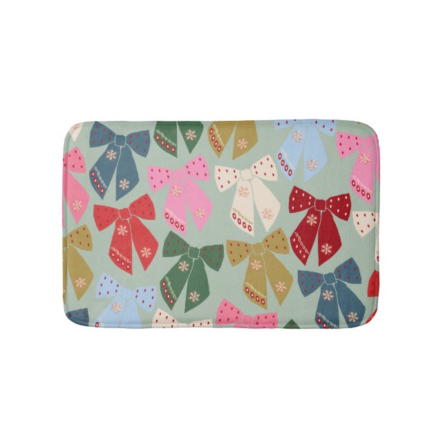 Retro Christmas Bows Coquette Bath Mat (Front)